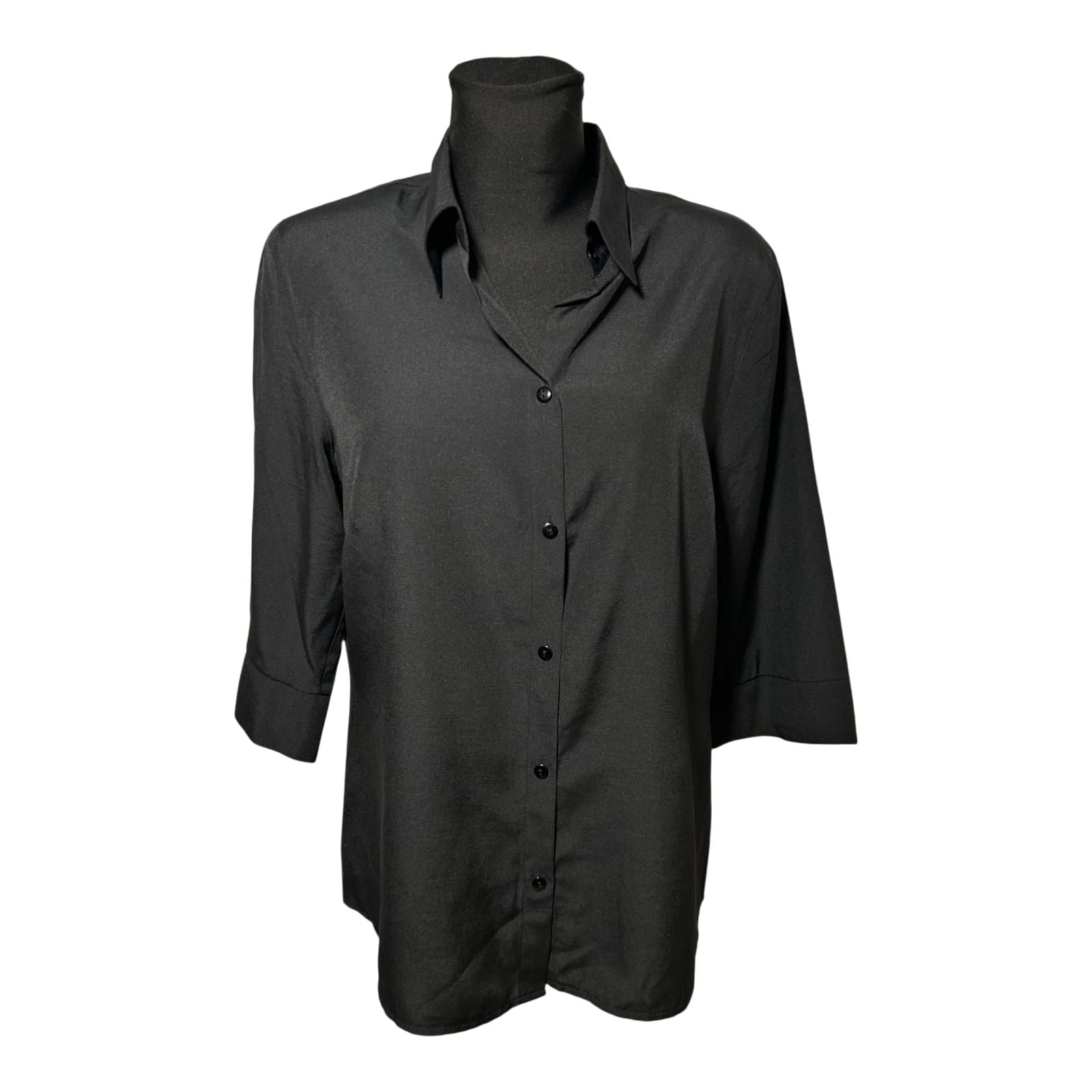 Canda Bluse Damen Gr 44 Schwarz Viskosemix Vintage 3/4-Arm Elegante Shirtbluse