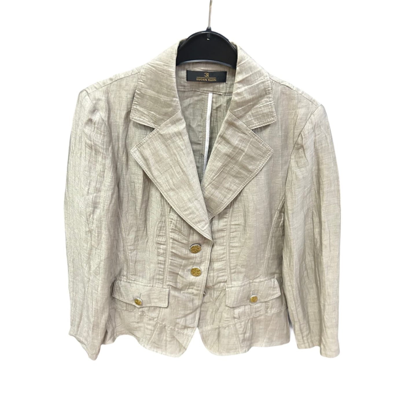 Eugen Klein Blazer Größe M Beige Glanzstruktur Tailliert Goldknöpfe Damen