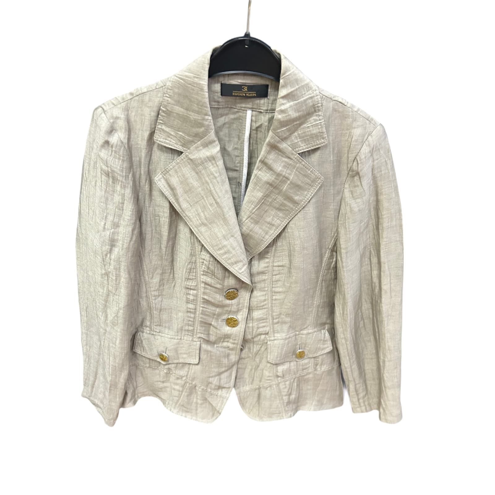 Eugen Klein Blazer Größe M Beige Glanzstruktur Tailliert Goldknöpfe Damen