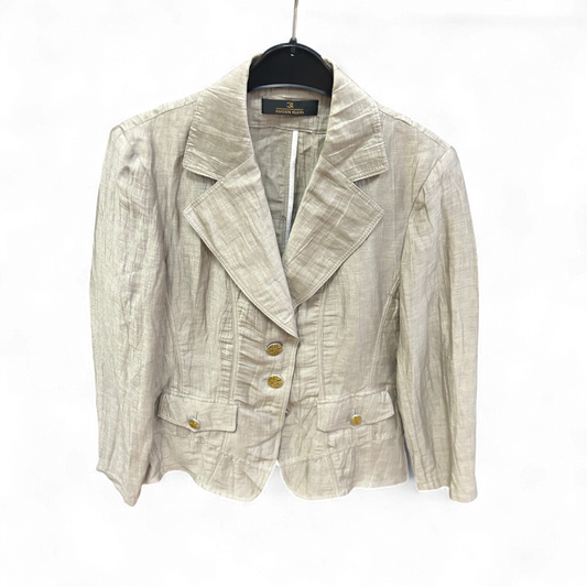 Eugen Klein Blazer Größe M Beige Glanzstruktur Tailliert Goldknöpfe Damen