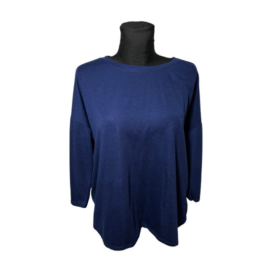 Yessica Shirt Damen Longshirt Gr L Blau Dreiviertelarm Elegant Casual Basicfit