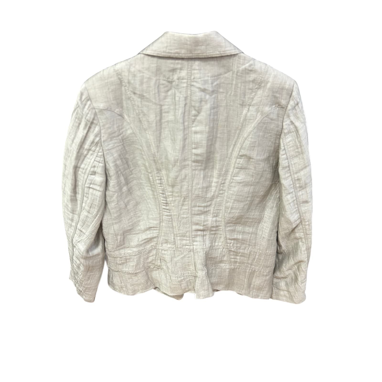 Eugen Klein Blazer Größe M Beige Glanzstruktur Tailliert Goldknöpfe Damen