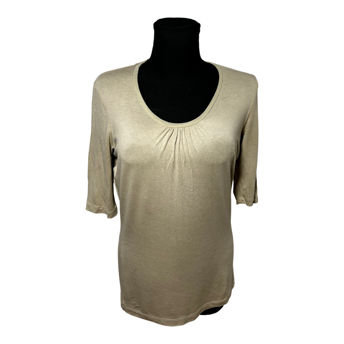 Boss T Shirt Damen Gr M Beige Viskose Stretch Kurzarm Basic Elegant Top
