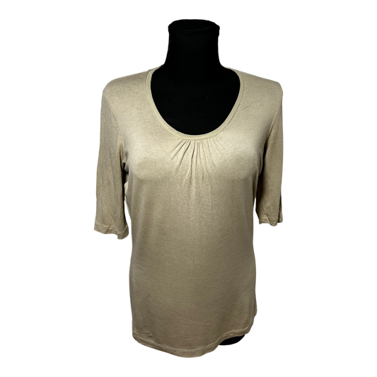 Boss T Shirt Damen Gr M Beige Viskose Stretch Kurzarm Basic Elegant Top