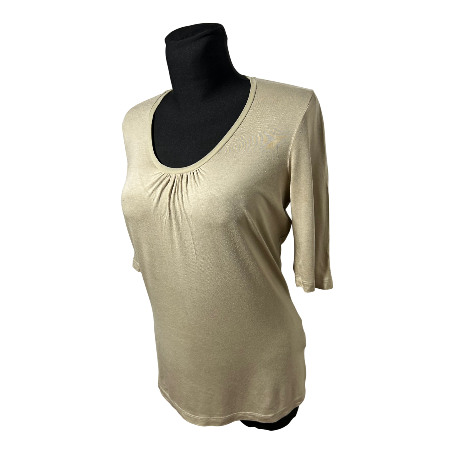 Boss T Shirt Damen Gr M Beige Viskose Stretch Kurzarm Basic Elegant Top