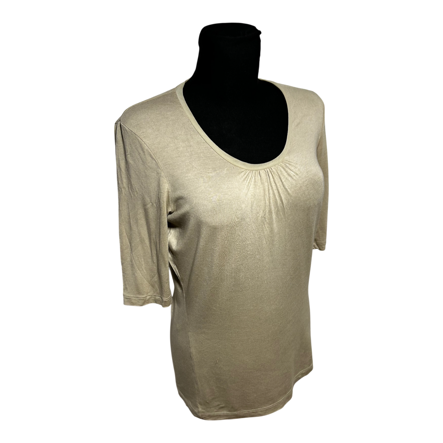 Boss T Shirt Damen Gr M Beige Viskose Stretch Kurzarm Basic Elegant Top
