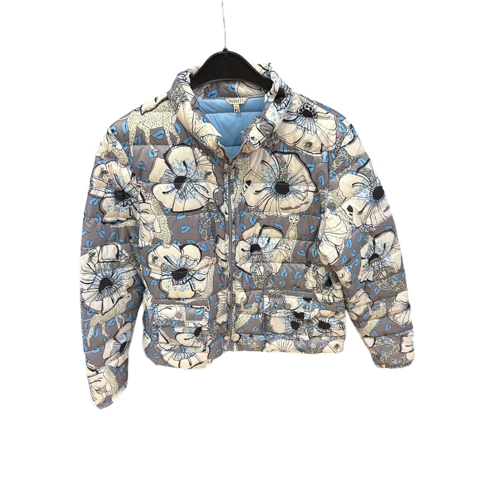 Peckott Daunenjacke Größe 46 Grau Blumen Steppung Übergangsjacke Damen