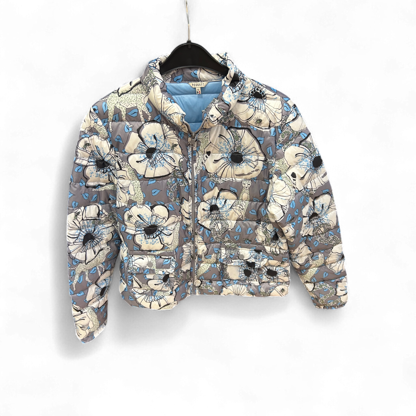 Peckott Daunenjacke Größe 46 Grau Blumen Steppung Übergangsjacke Damen
