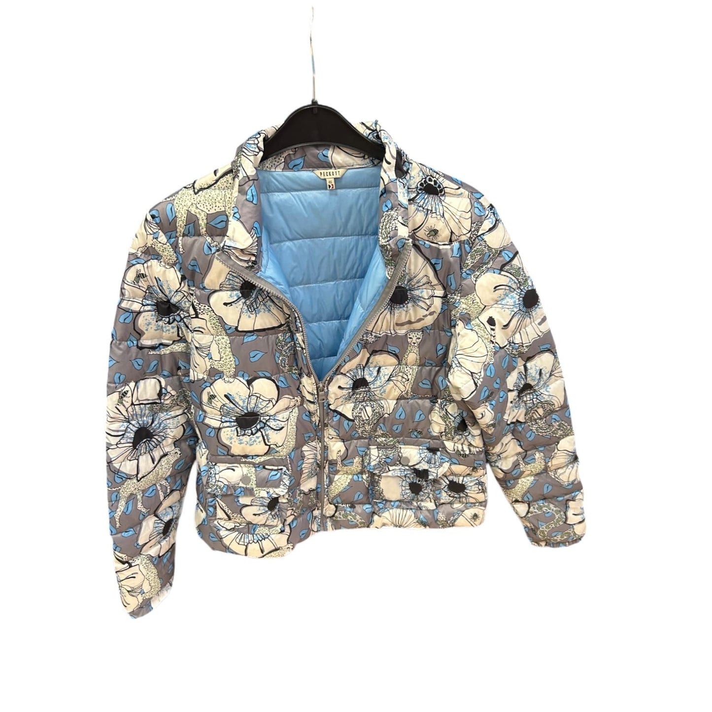 Peckott Daunenjacke Größe 46 Grau Blumen Steppung Übergangsjacke Damen