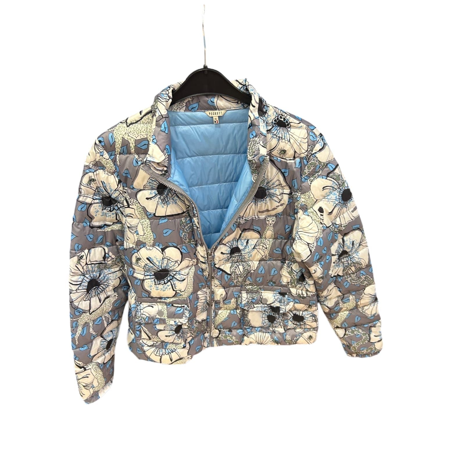Peckott Daunenjacke Größe 46 Grau Blumen Steppung Übergangsjacke Damen