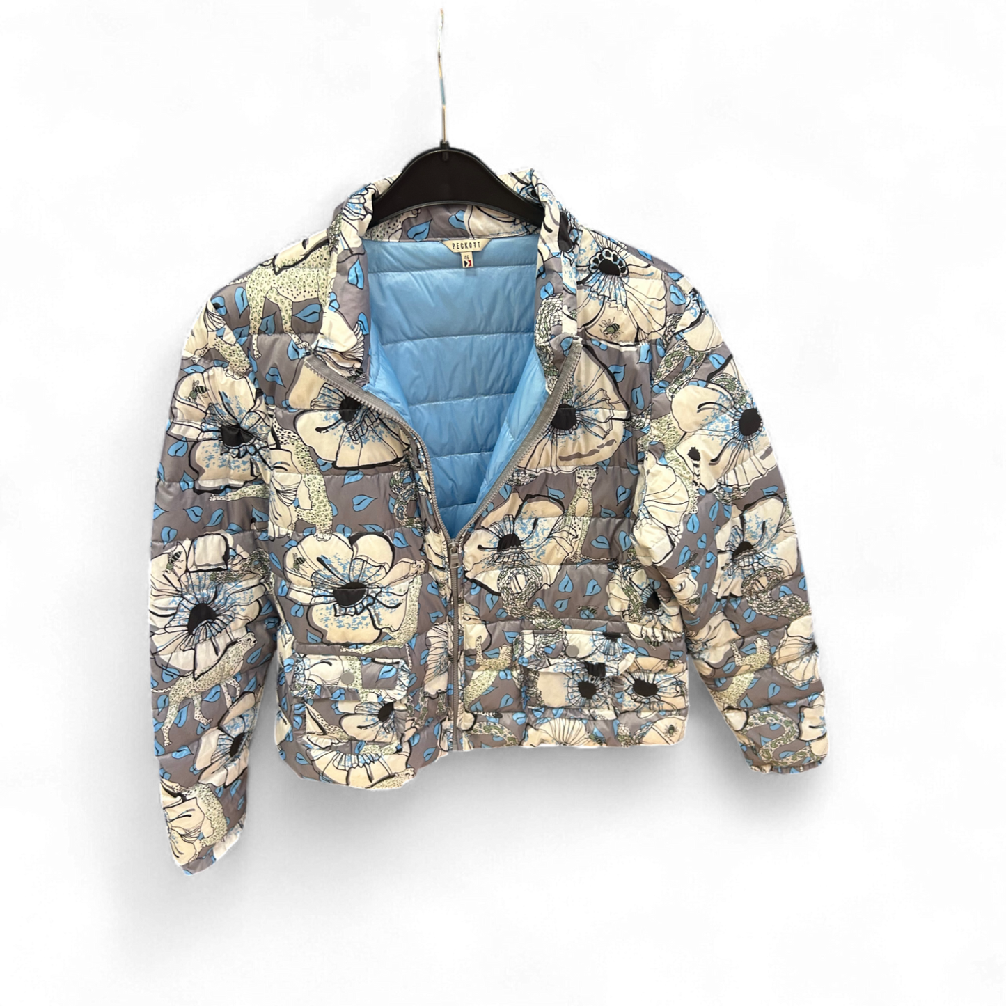 Peckott Daunenjacke Größe 46 Grau Blumen Steppung Übergangsjacke Damen