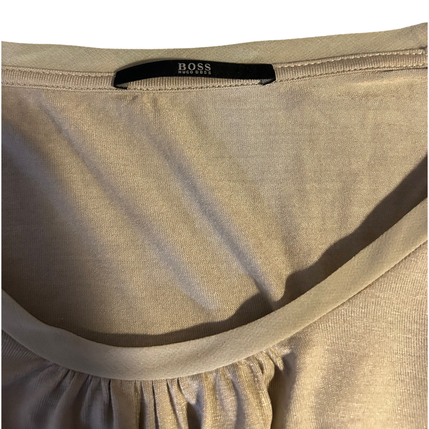 Boss T Shirt Damen Gr M Beige Viskose Stretch Kurzarm Basic Elegant Top