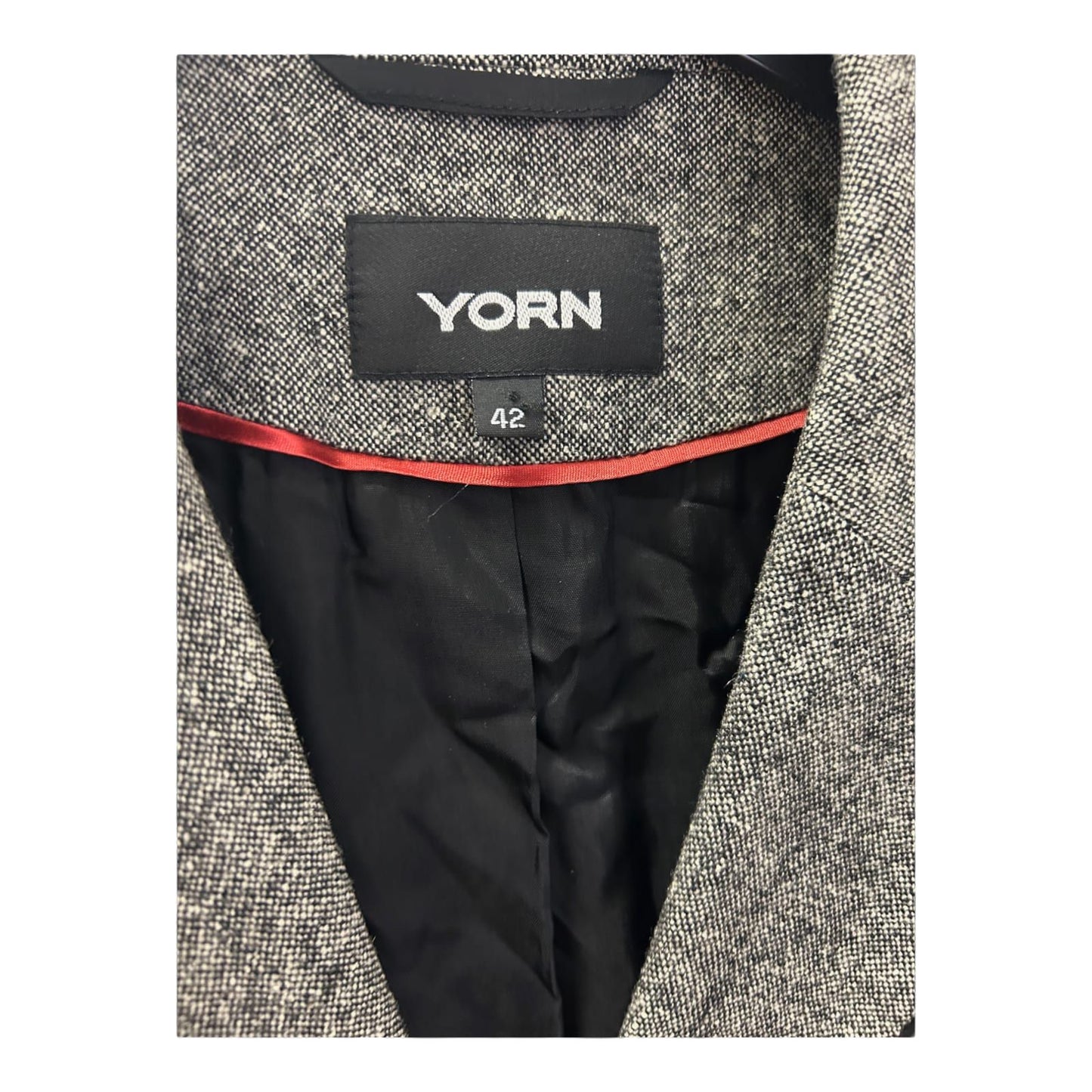 Yorn Blazer Größe 42 Grau Wollmix Seide Schwarz Paspel Elegant Hochwertig Damen