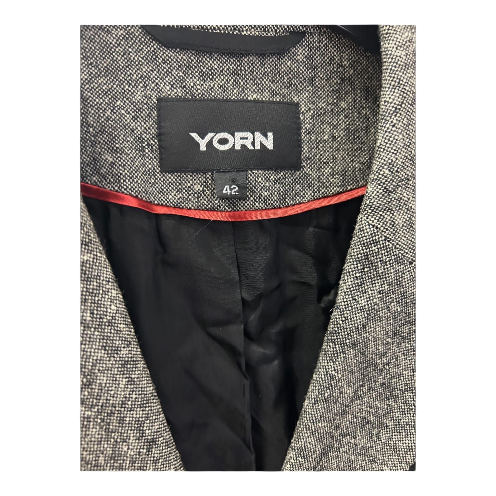 Yorn Blazer Größe 42 Grau Wollmix Seide Schwarz Paspel Elegant Hochwertig Damen