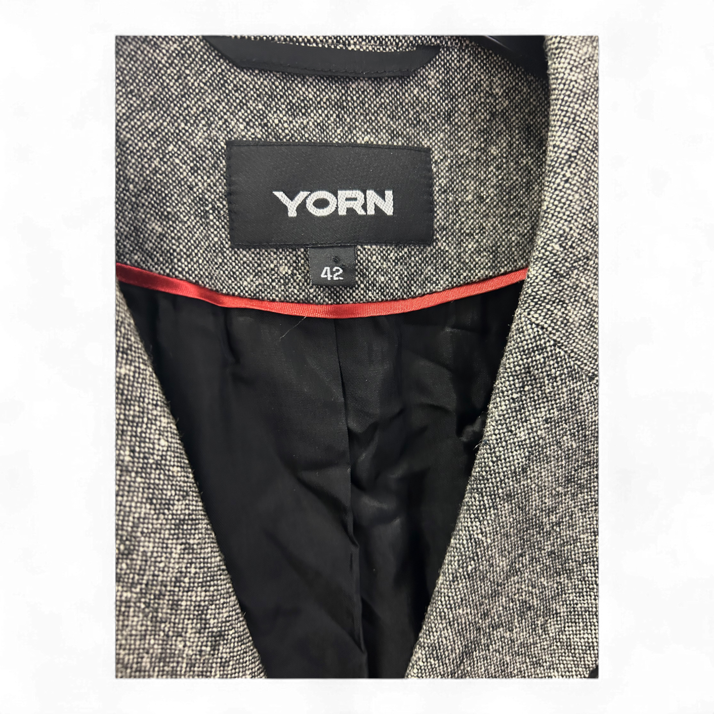 Yorn Blazer Größe 42 Grau Wollmix Seide Schwarz Paspel Elegant Hochwertig Damen