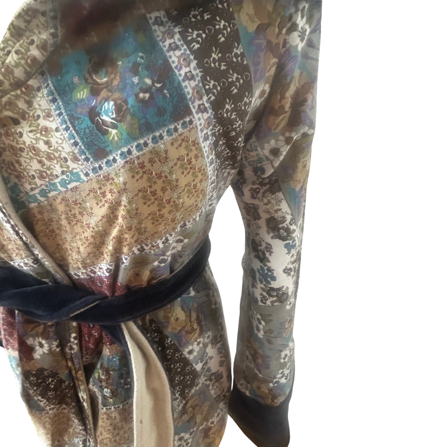 Wendejacke Damen XS Wollanteil Patchwork Kapuze Samtdetails Tailliert Beige Bunt