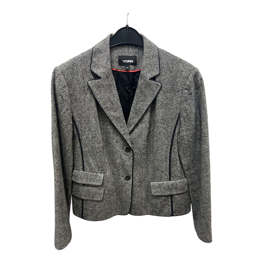 Yorn Blazer Größe 42 Grau Wollmix Seide Schwarz Paspel Elegant Hochwertig Damen