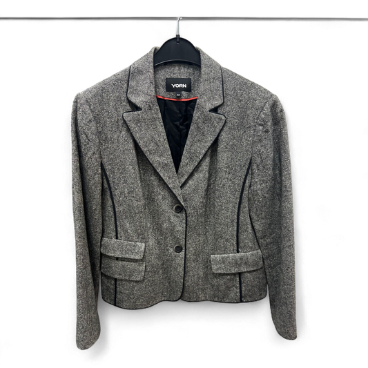 Yorn Blazer Größe 42 Grau Wollmix Seide Schwarz Paspel Elegant Hochwertig Damen