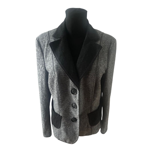Gerry Weber Blazer Damen Gr 42 Grau Wollmix Klassisch Elegant Warm Herbst Winter