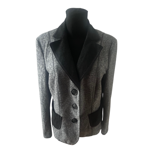 Gerry Weber Blazer Damen Gr 42 Grau Wollmix Klassisch Elegant Warm Herbst Winter