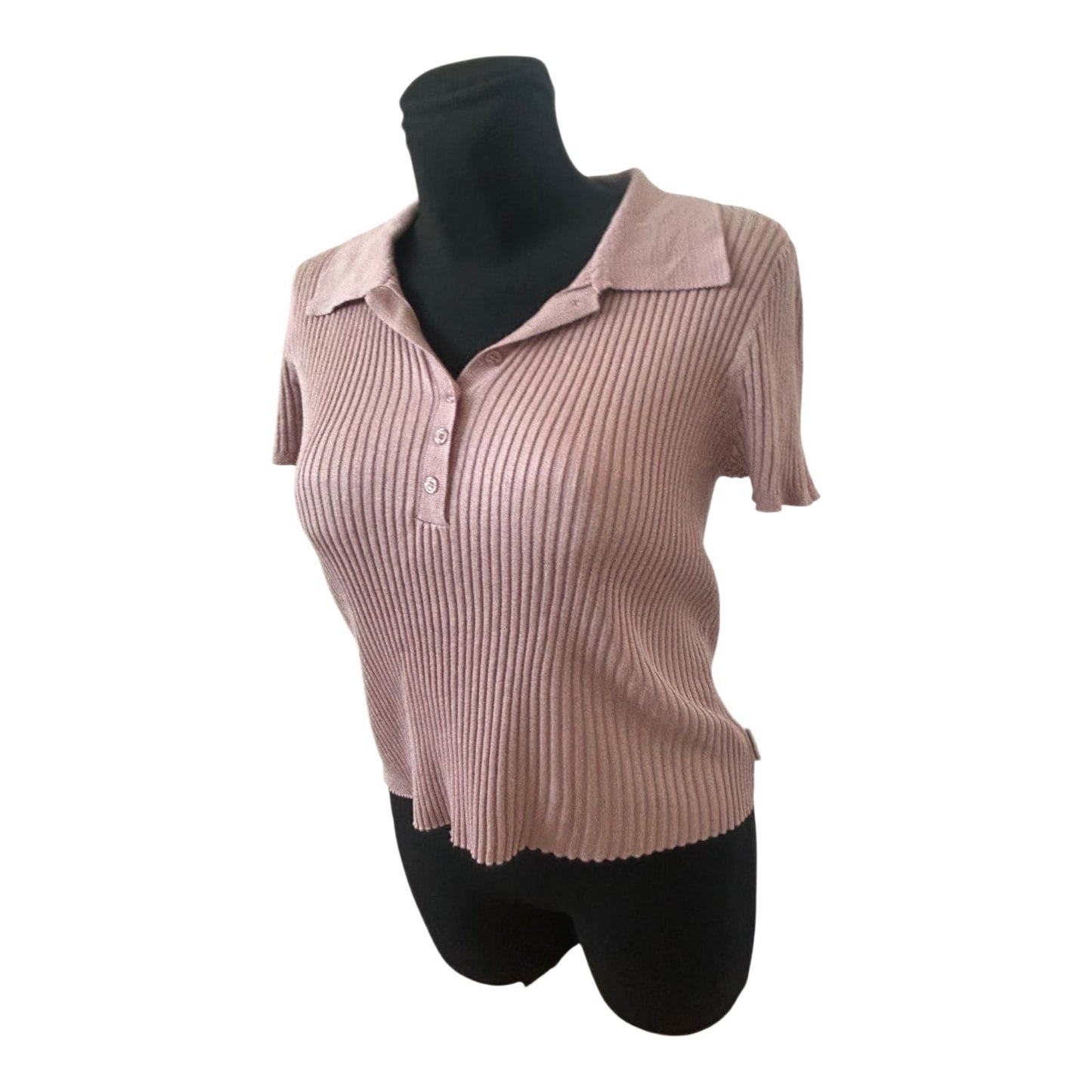 Calvin Klein Pullover Kurzarm Damen Gr M Rosa Gerippt NEU Kragen Elegant