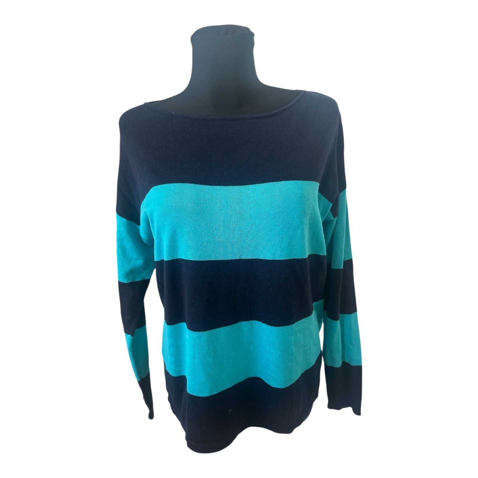 Chaps Ralph Lauren Damen Pullover Gr L Blau Türkis Streifen Baumwolle Modal