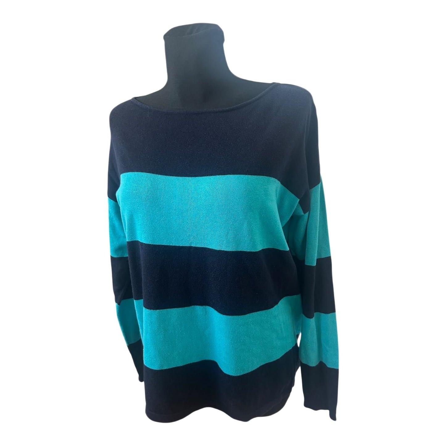 Chaps Ralph Lauren Damen Pullover Gr L Blau Türkis Streifen Baumwolle Modal