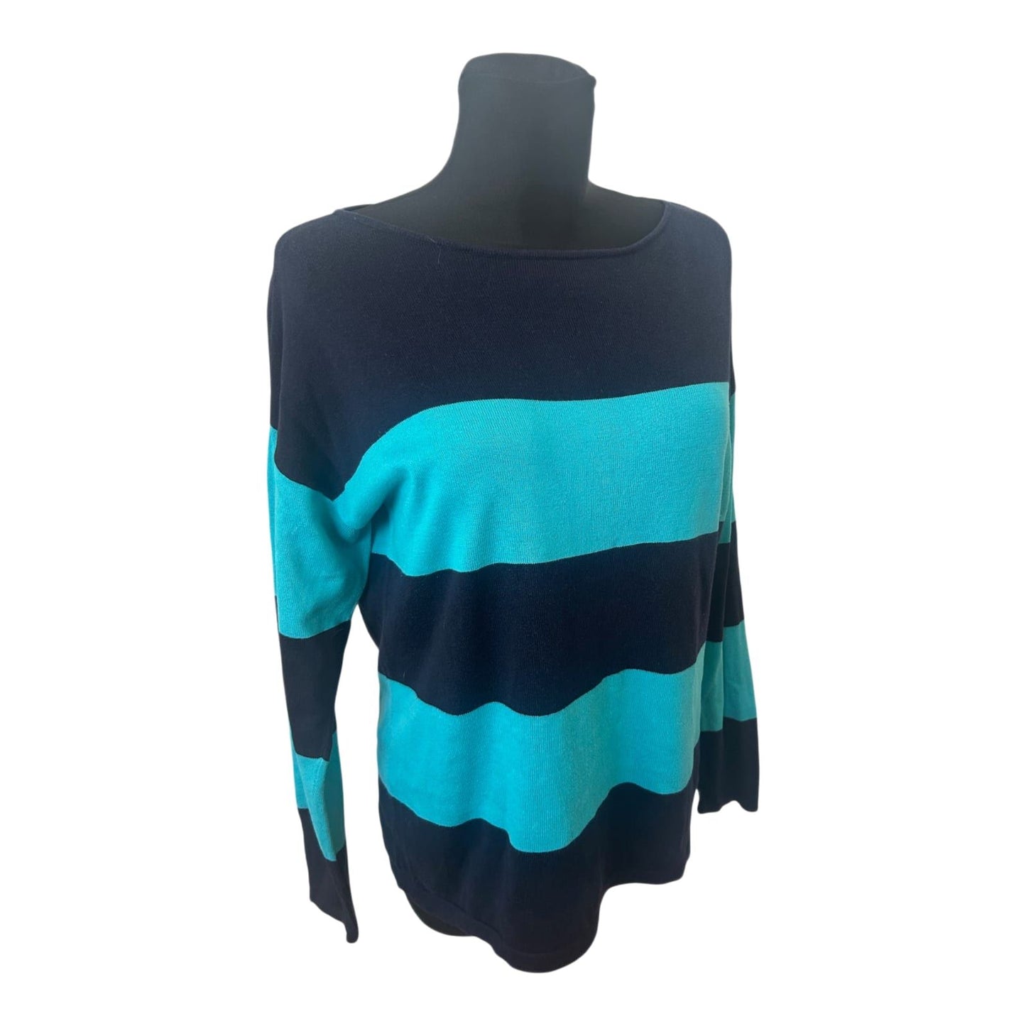 Chaps Ralph Lauren Damen Pullover Gr L Blau Türkis Streifen Baumwolle Modal