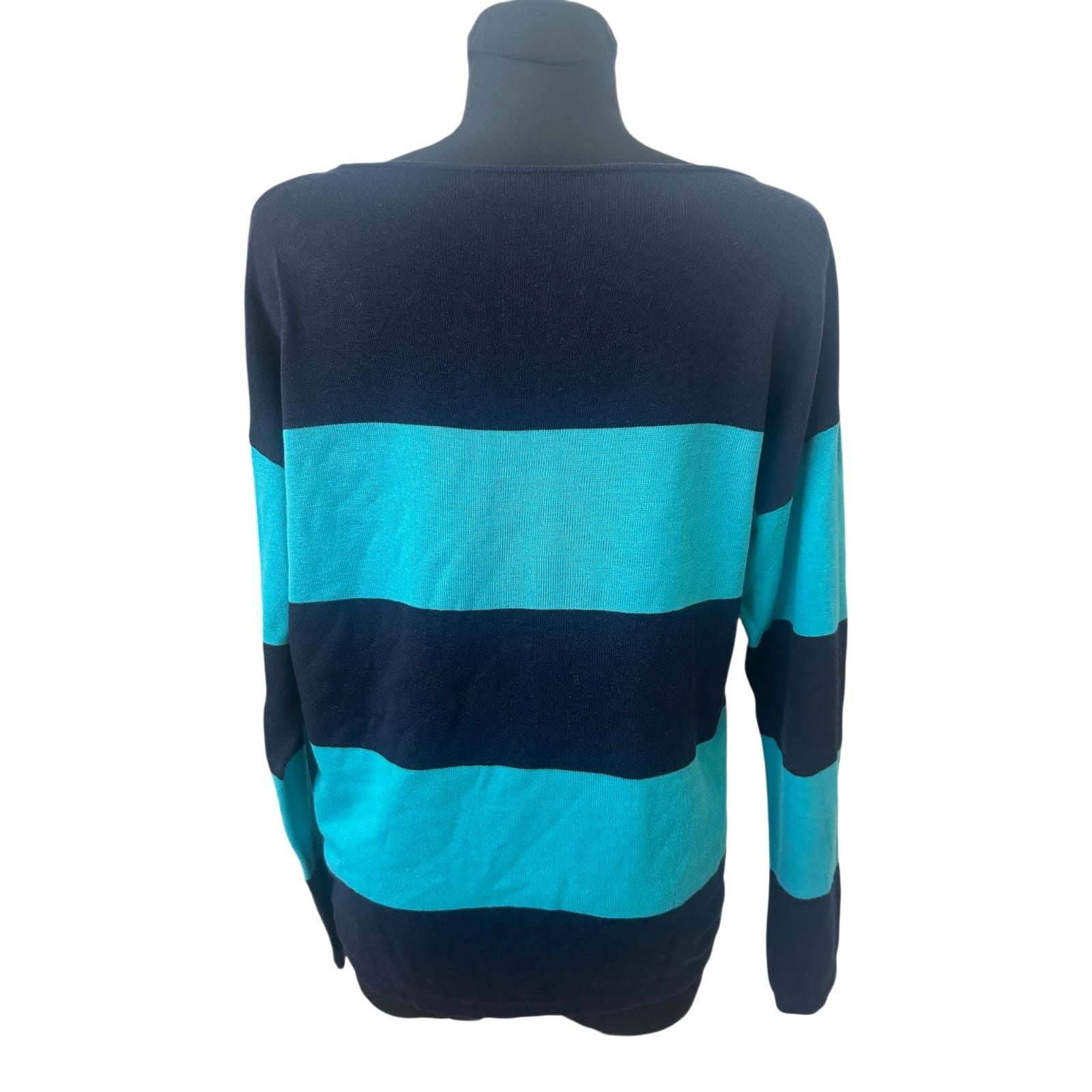 Chaps Ralph Lauren Damen Pullover Gr L Blau Türkis Streifen Baumwolle Modal