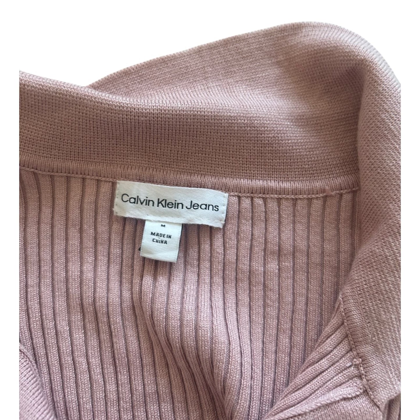 Calvin Klein Pullover Kurzarm Damen Gr M Rosa Gerippt NEU Kragen Elegant
