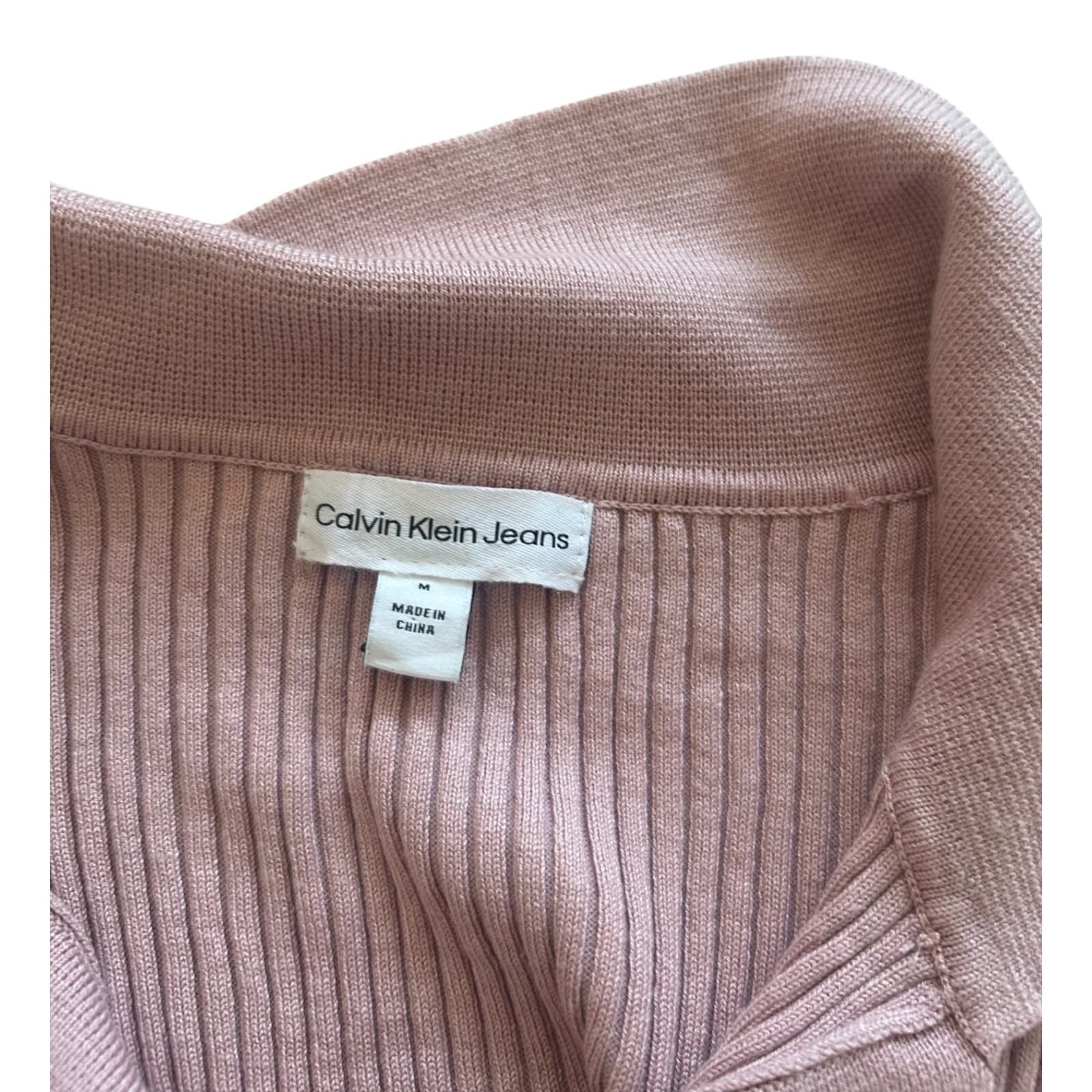 Calvin Klein Pullover Kurzarm Damen Gr M Rosa Gerippt NEU Kragen Elegant