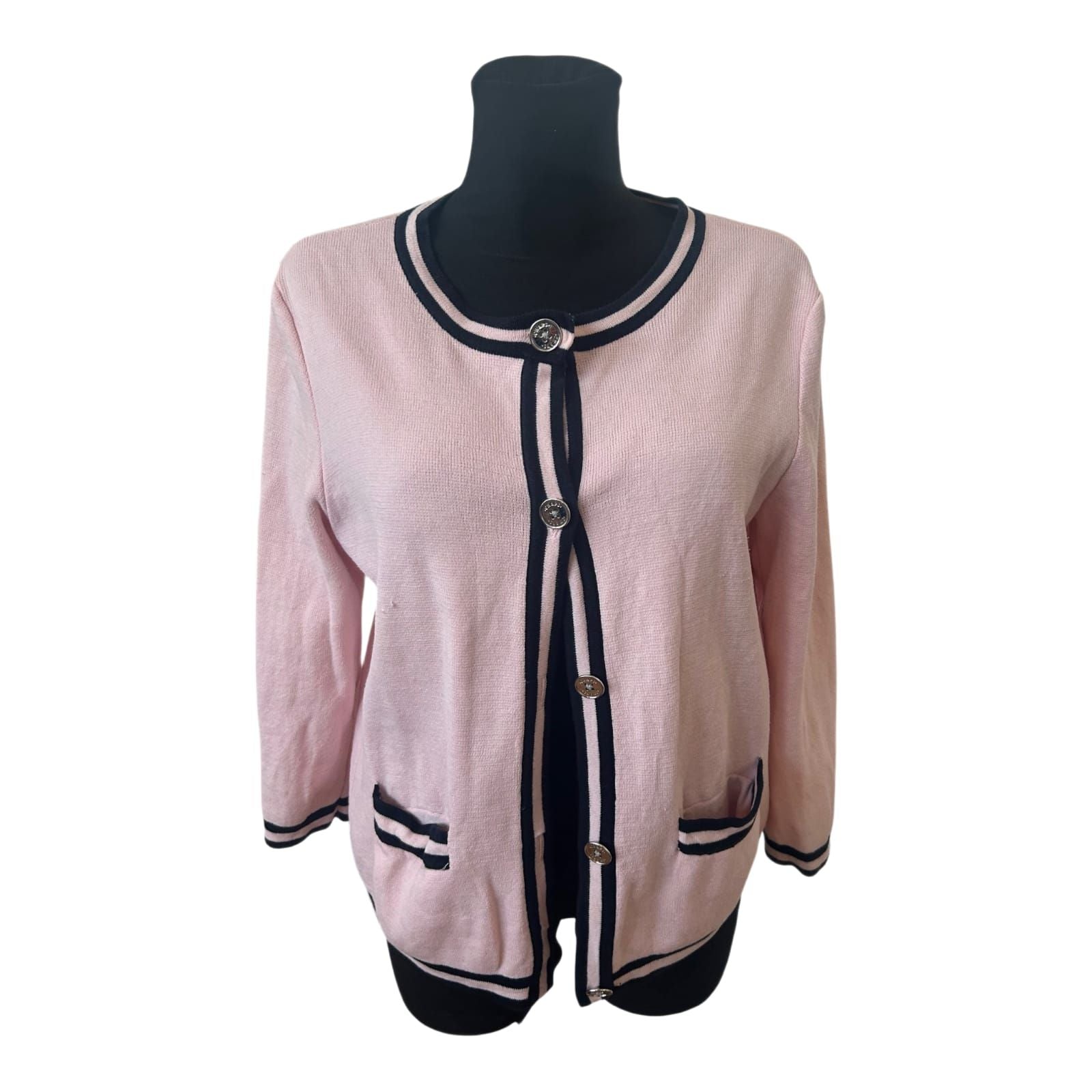 Chaps Ralph Lauren Strickjacke Damen Gr L Rosa Baumwolle Knöpfe Elegant