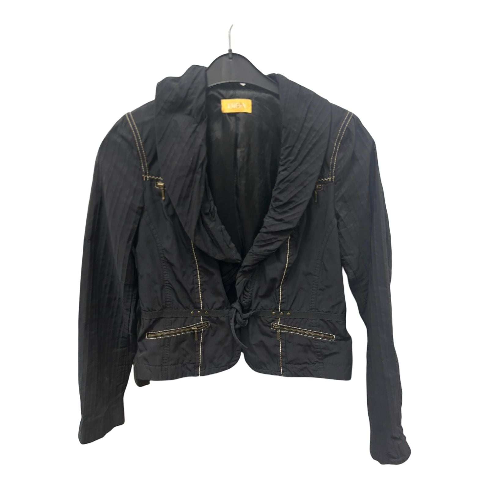 Biba Jacke Schwarz Gr 38 Raffung Ziernähte Kurzjacke Elegant Trendy