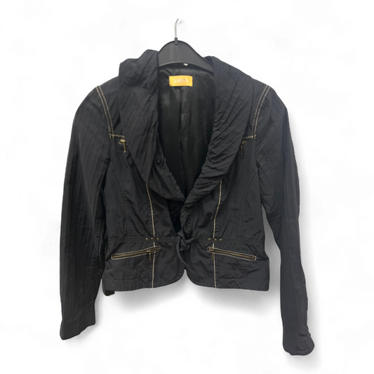 Biba Jacke Schwarz Gr 38 Raffung Ziernähte Kurzjacke Elegant Trendy