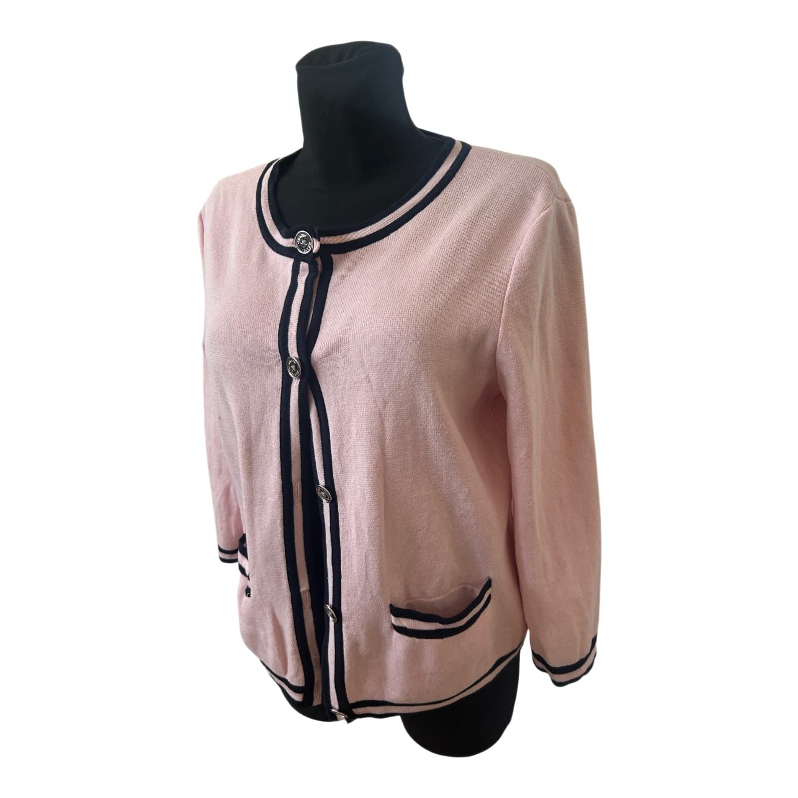 Chaps Ralph Lauren Strickjacke Damen Gr L Rosa Baumwolle Knöpfe Elegant