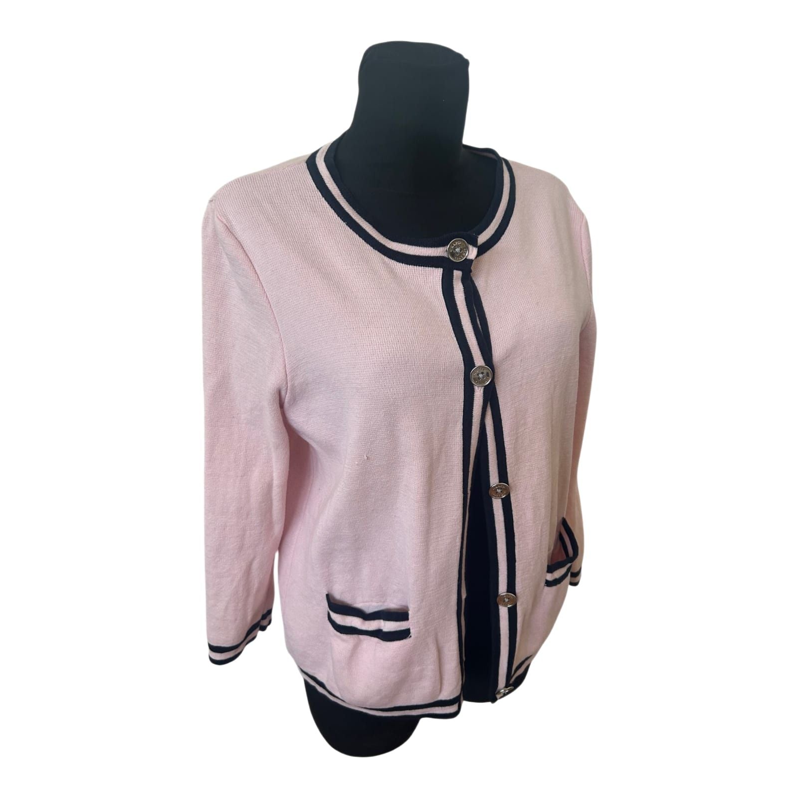 Chaps Ralph Lauren Strickjacke Damen Gr L Rosa Baumwolle Knöpfe Elegant