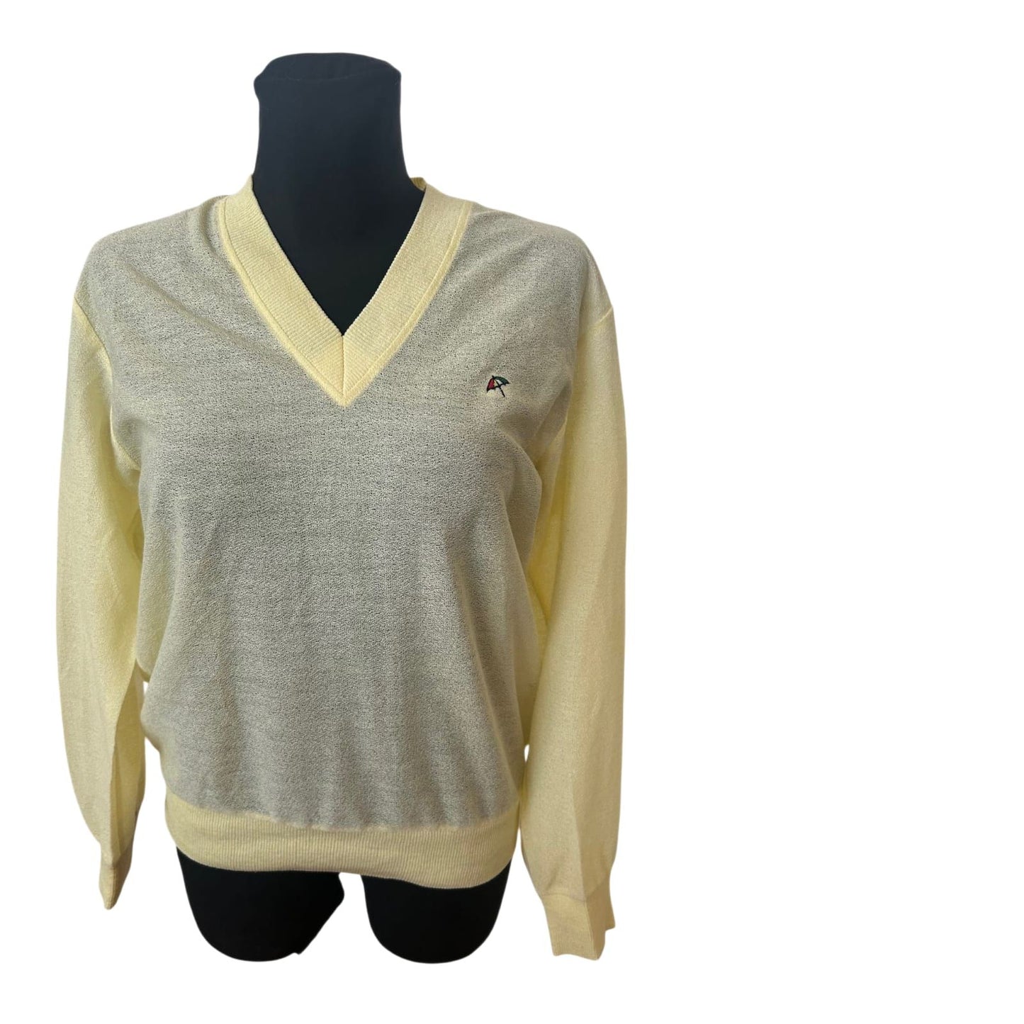 Arnold Palmer Pullover Damen Gr M Gelb V-Ausschnitt Leicht Sommer Elegant