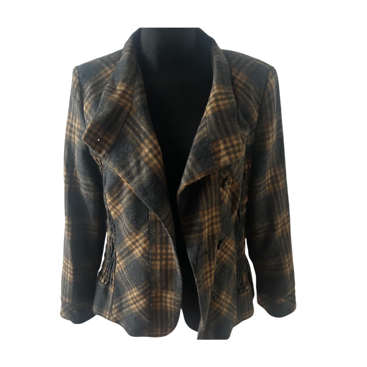 Himmelblau Jacke Damen Gr 42 Kariert Warm Muster Wolle Elegant Klassisch