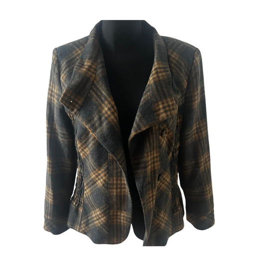 Himmelblau Jacke Damen Gr 42 Kariert Warm Muster Wolle Elegant Klassisch