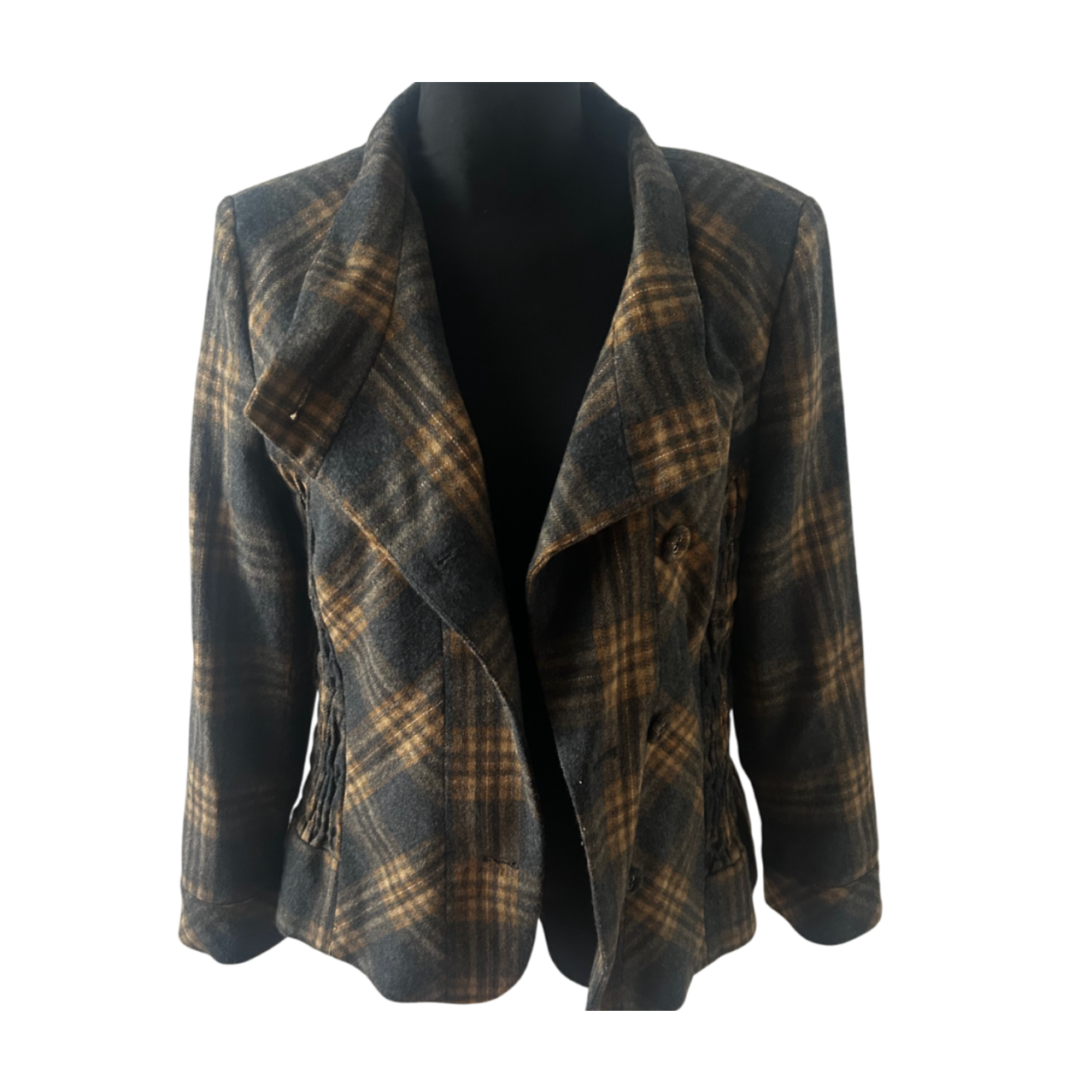 Himmelblau Jacke Damen Gr 42 Kariert Warm Muster Wolle Elegant Klassisch