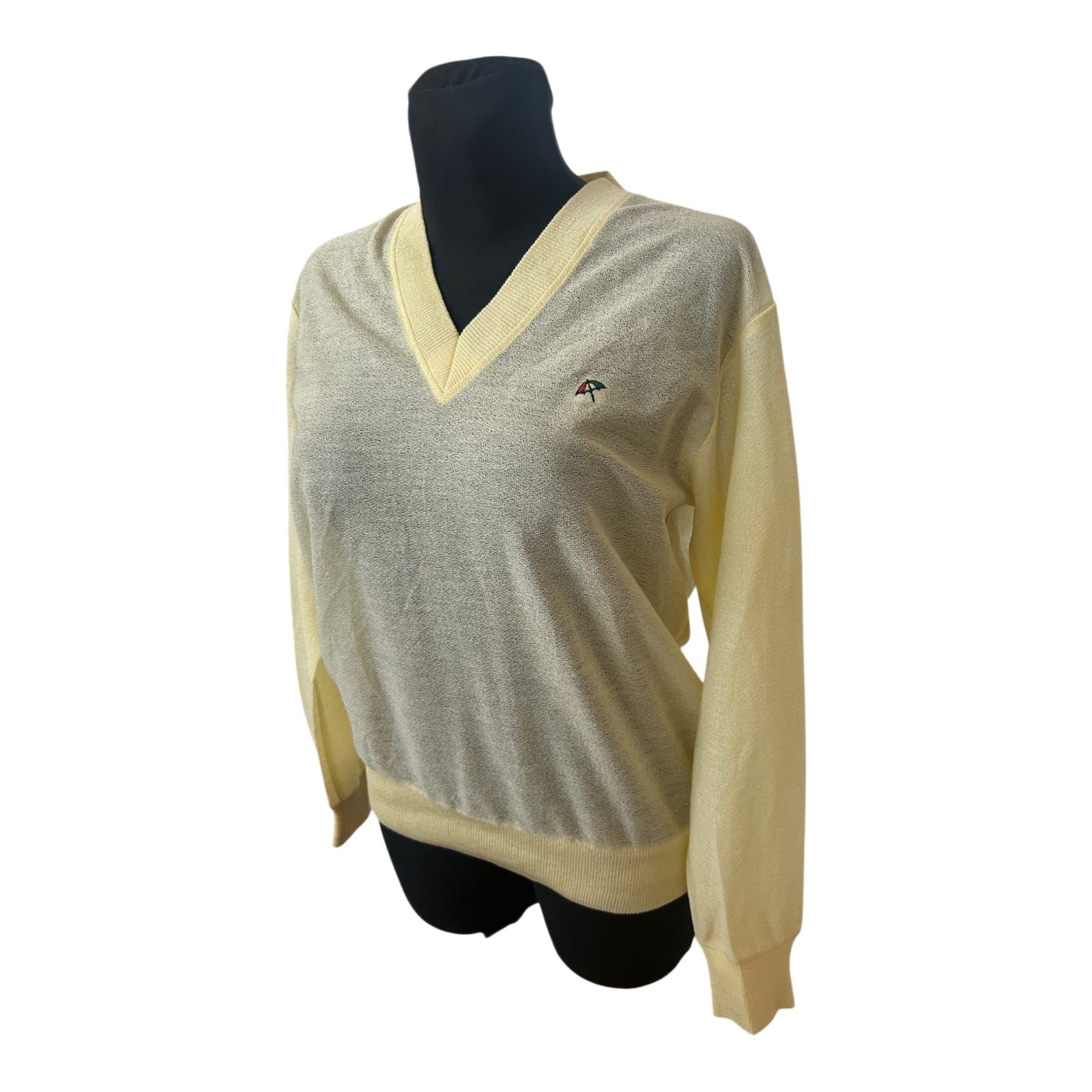 Arnold Palmer Pullover Damen Gr M Gelb V-Ausschnitt Leicht Sommer Elegant