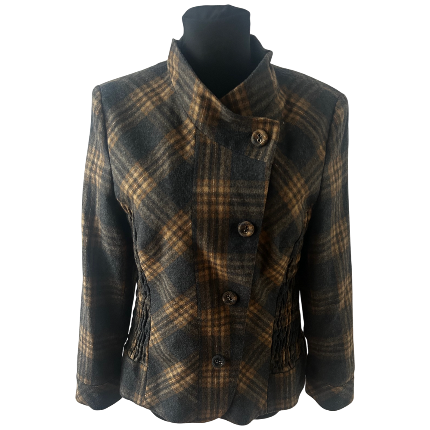 Himmelblau Jacke Damen Gr 42 Kariert Warm Muster Wolle Elegant Klassisch