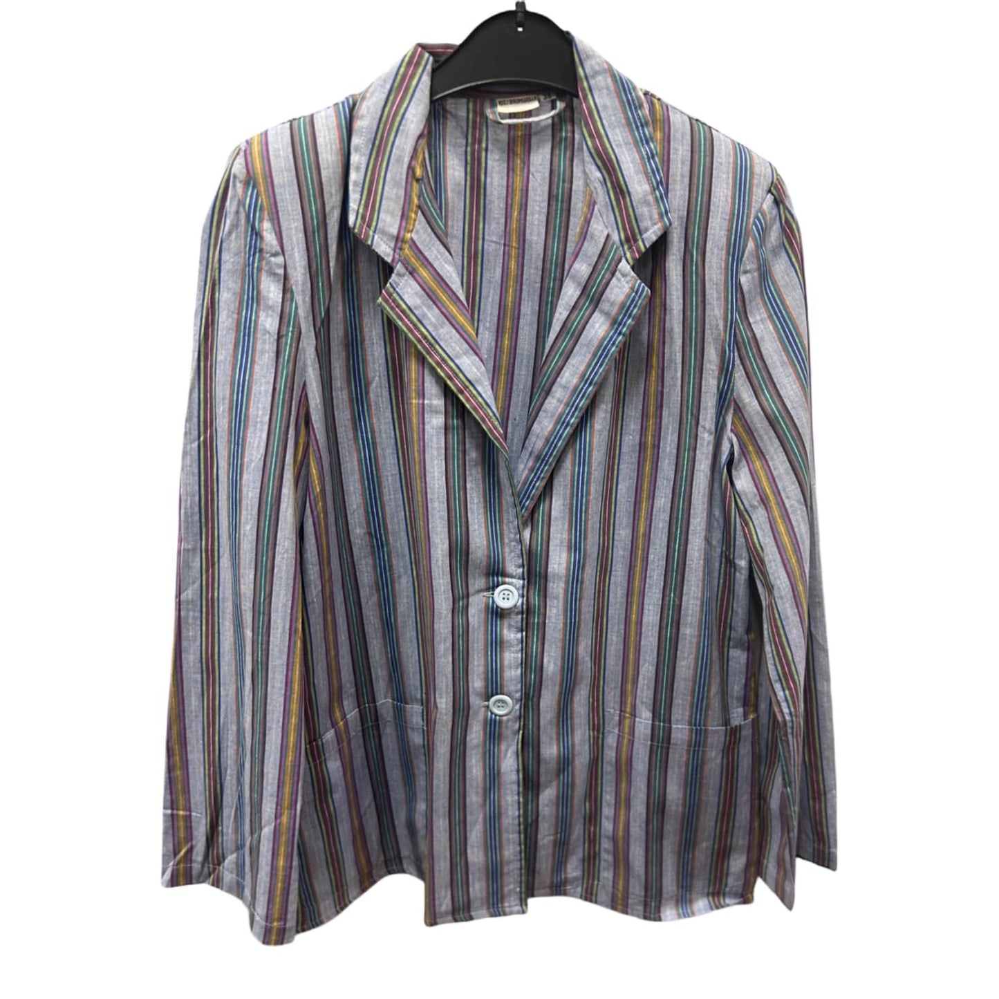 Vintage Blazer Damen Gr 38 40 42 Baumwolle Gestreift Bunt Sommerjacke Schulterpolster