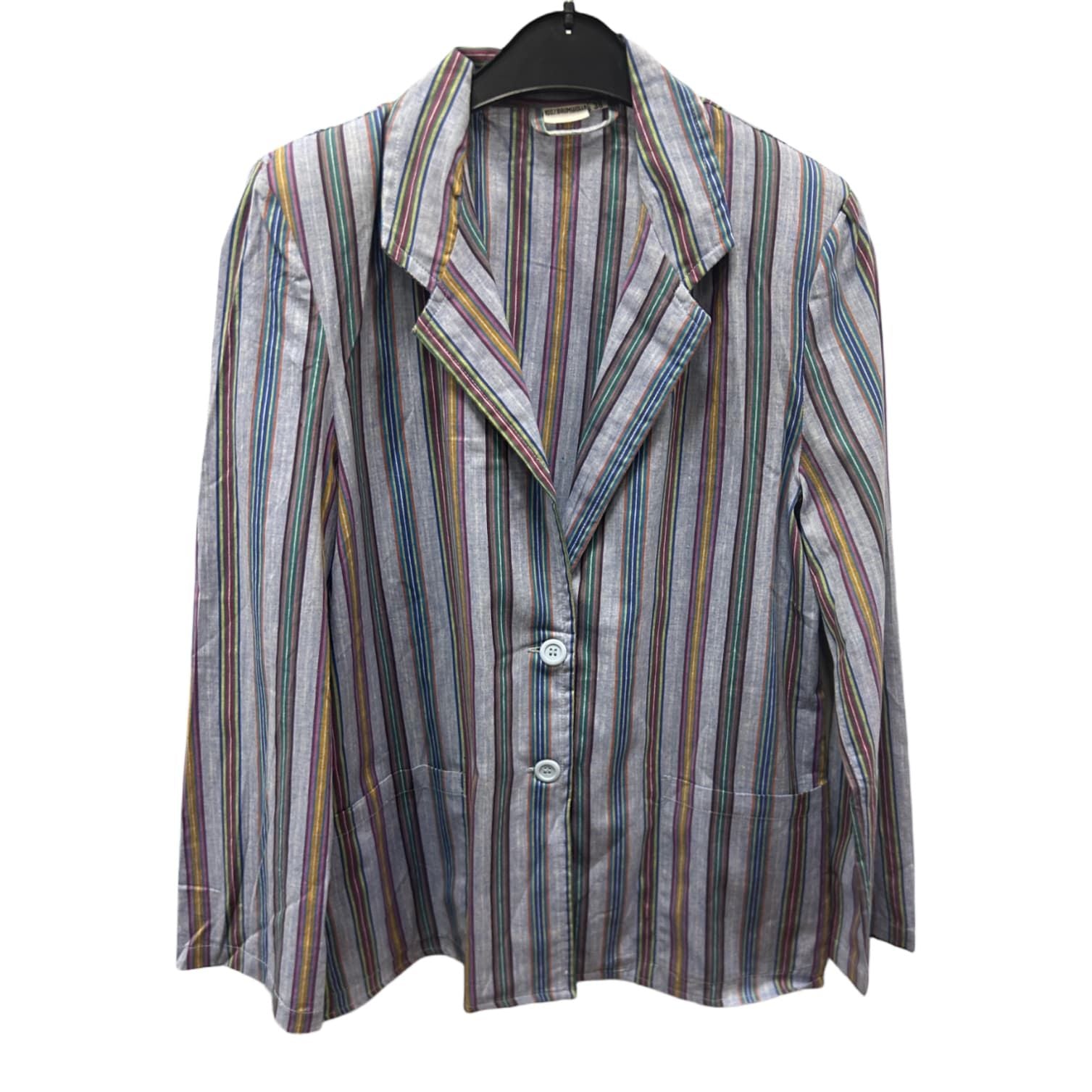 Vintage Blazer Damen Gr 38 40 42 Baumwolle Gestreift Bunt Sommerjacke Schulterpolster