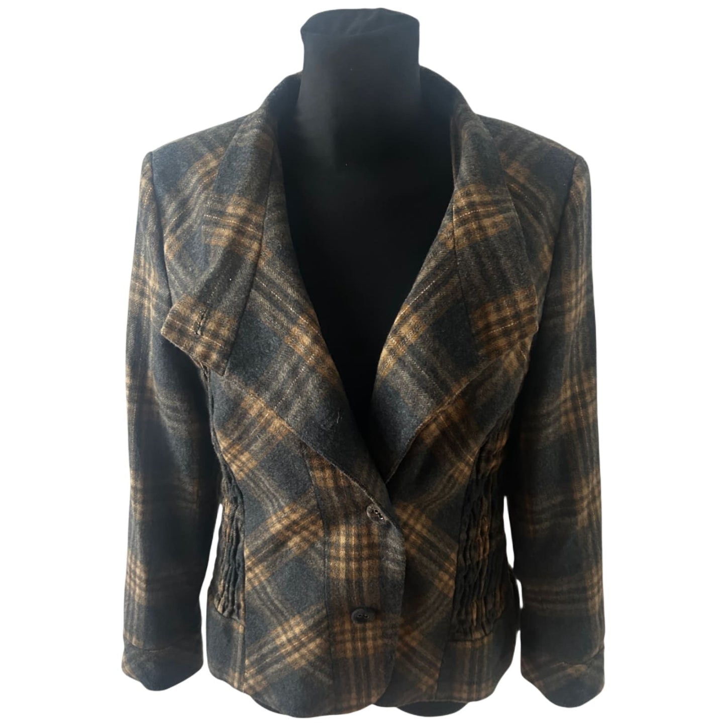 Himmelblau Jacke Damen Gr 42 Kariert Warm Muster Wolle Elegant Klassisch
