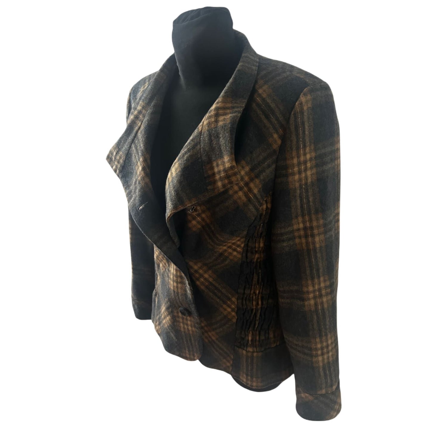 Himmelblau Jacke Damen Gr 42 Kariert Warm Muster Wolle Elegant Klassisch