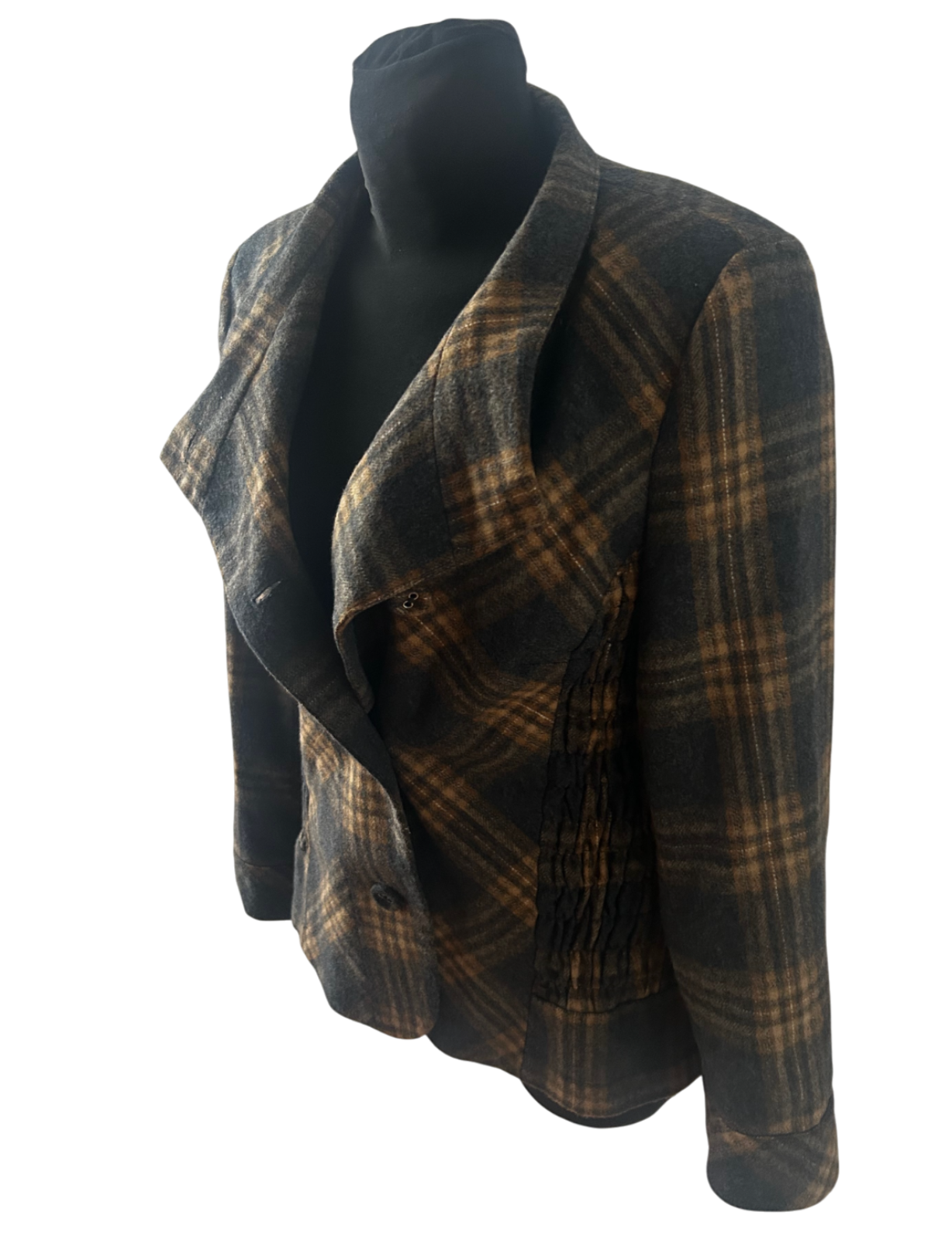 Himmelblau Jacke Damen Gr 42 Kariert Warm Muster Wolle Elegant Klassisch