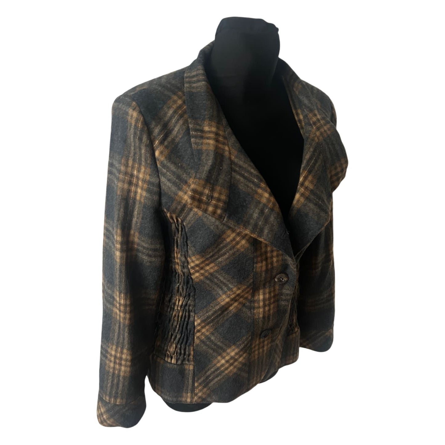 Himmelblau Jacke Damen Gr 42 Kariert Warm Muster Wolle Elegant Klassisch