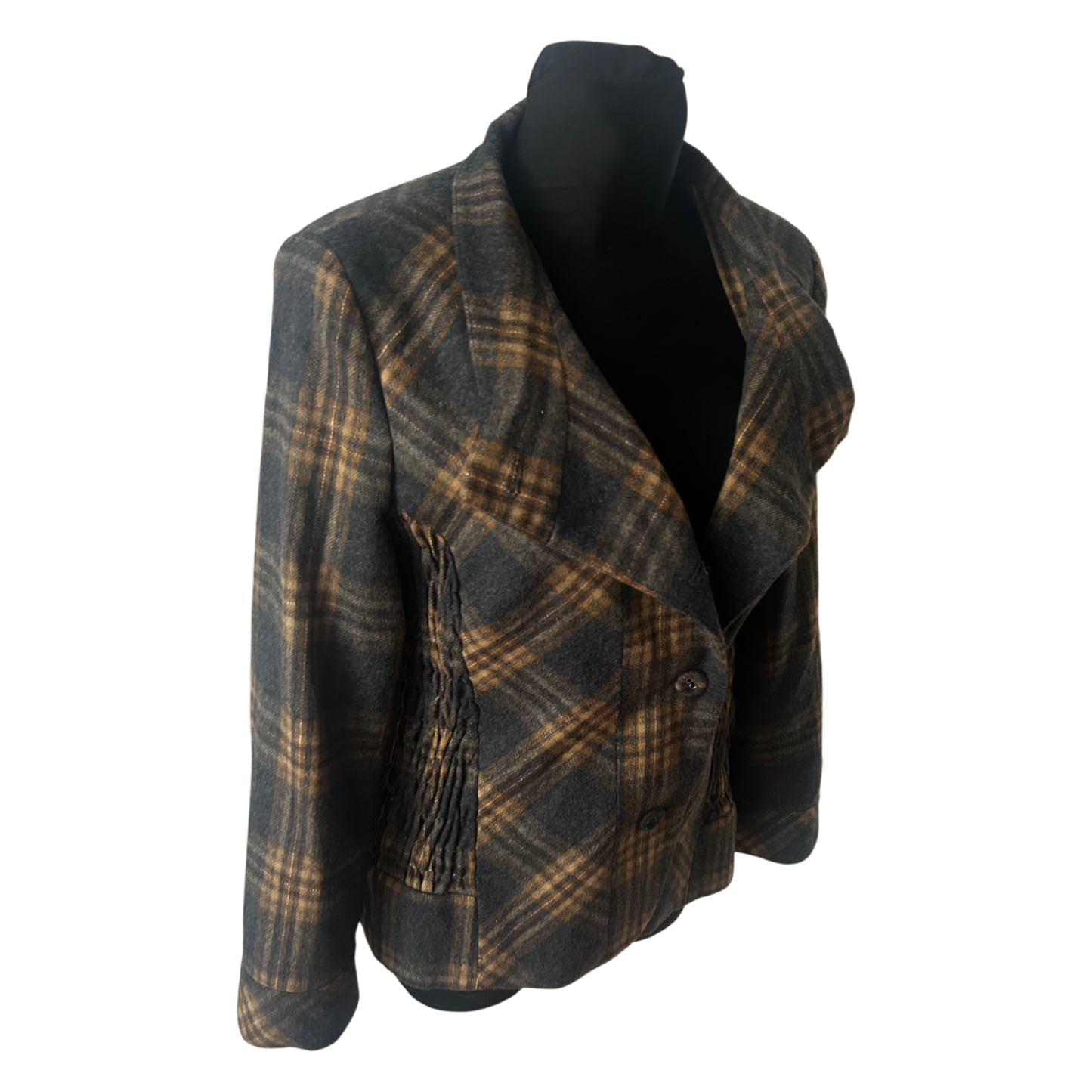 Himmelblau Jacke Damen Gr 42 Kariert Warm Muster Wolle Elegant Klassisch