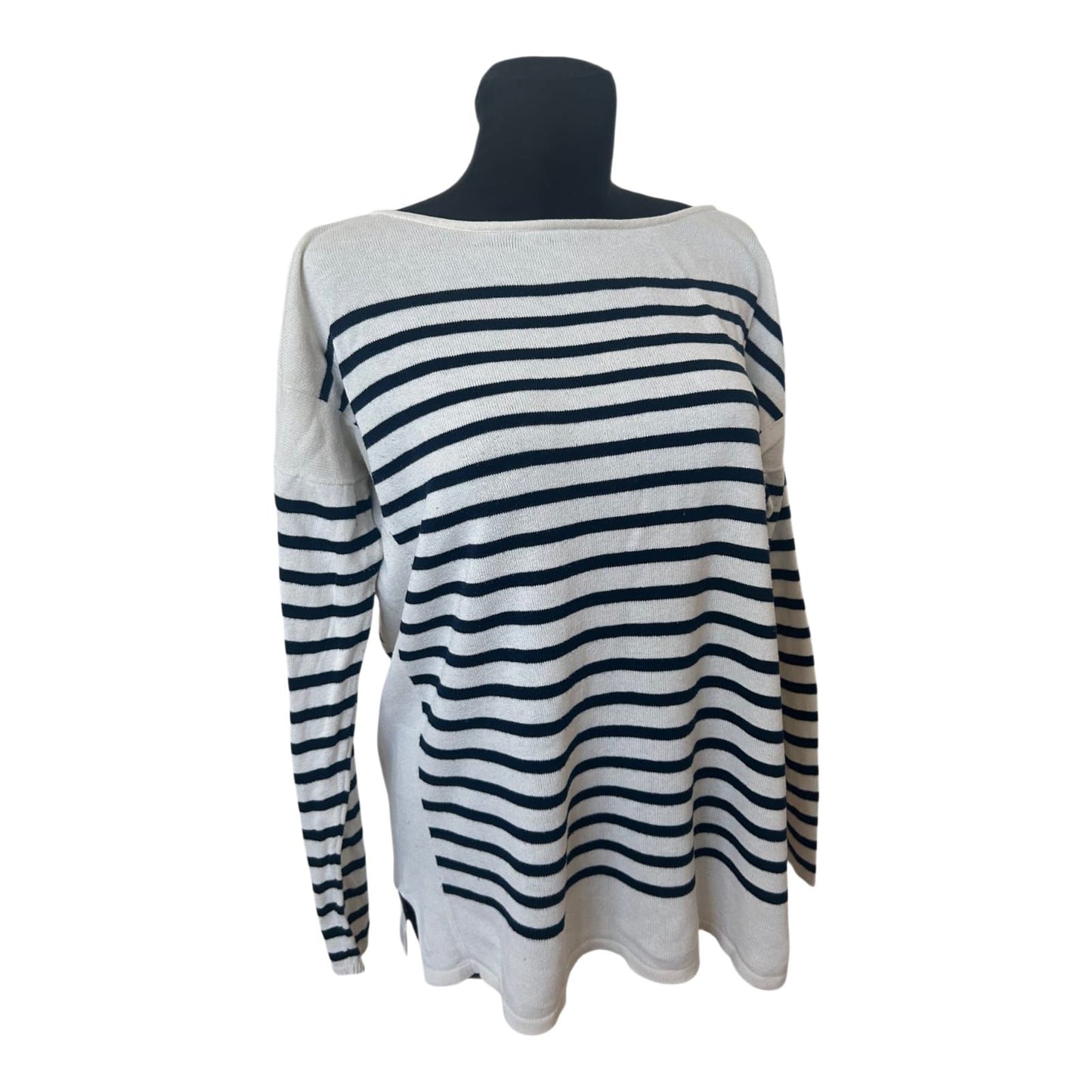 Chaps Ralph Lauren Damen Pullover Gr XL Weiß Blau Streifen Baumwolle